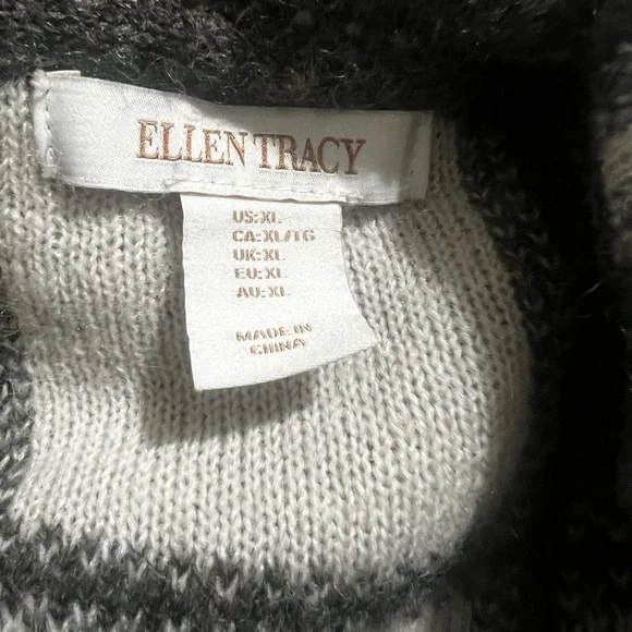 Ellen Tracy Gray and White Cowl Neck Sweater with Turtleneck - Picture 8 of 8